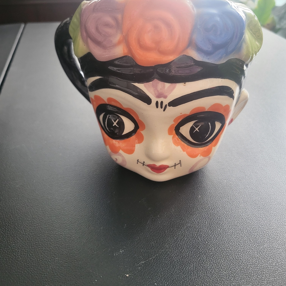 Large Mexican Mug Art , Handpainted Clay Pottery Coffee Tea Mug